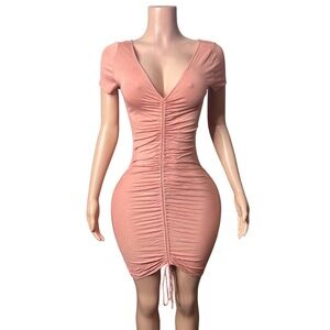 505/Ruched Pink Bodycon Dress